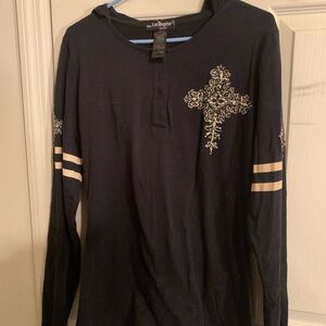 Los Angeles Apparel Black Long Sleeve Top with White Embroidery